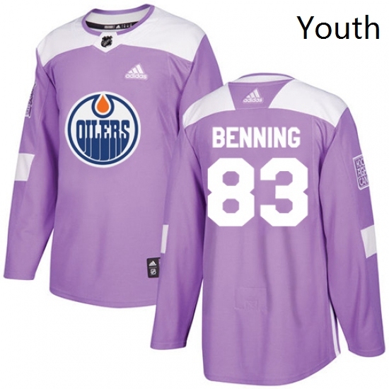 Youth Adidas Edmonton Oilers 83 Matt Benning Authentic Purple Fights Cancer Practice NHL Jersey
